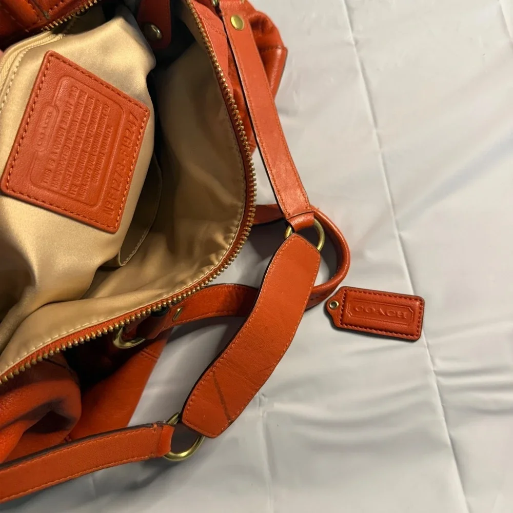 Coach Womens Kristin Sage Satchel Bag F19247 Orange Pebbled Leather Large Boho